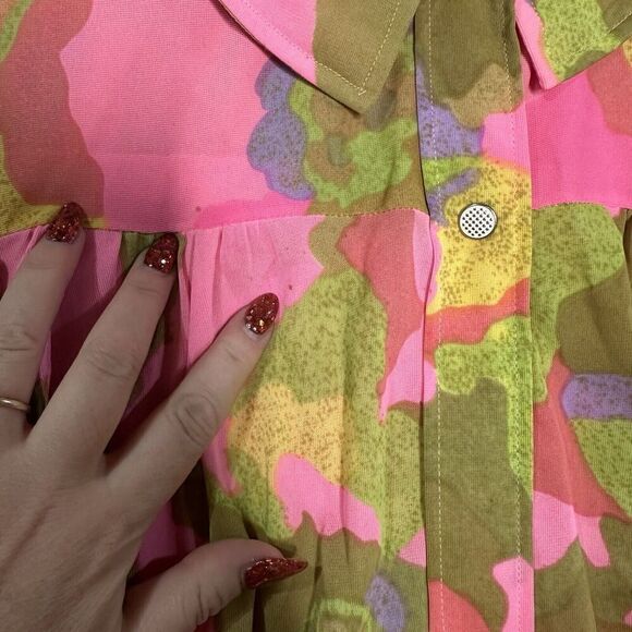 vtg Dezigner Mod Floral Duster Day House Dress Robe Snaps Rockabilly Sz M Tricot - Picture 4 of 7